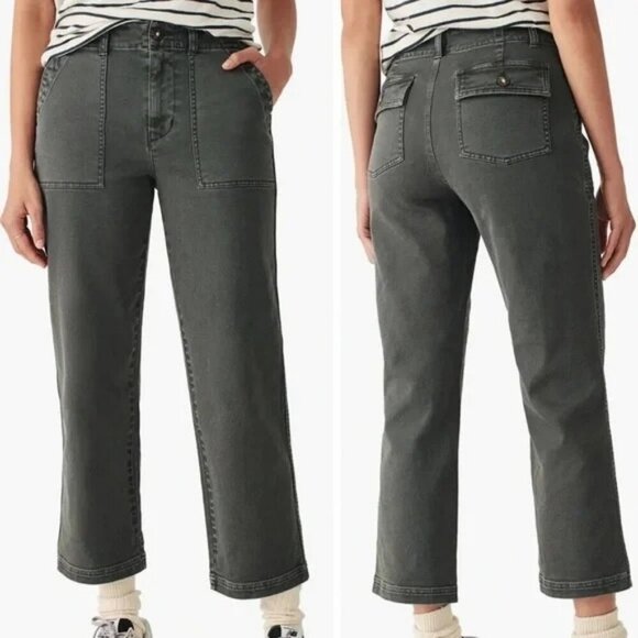 Faherty Slim Straight Cropped Utility Pants Flat Front Washed Black Women 26